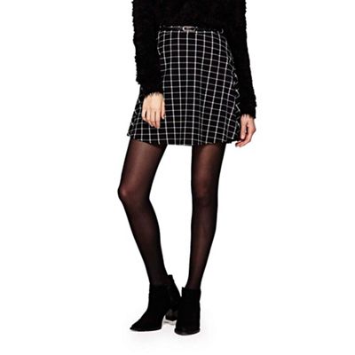 black Checked Skirt With Belt